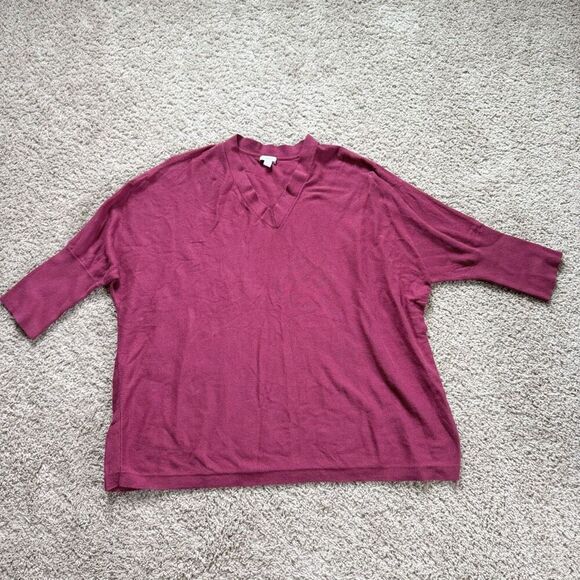 J Jill PureJill Sweater Womens Large Pink Dolman Short Sleeve V Neck Loose Fit - Picture 1 of 8